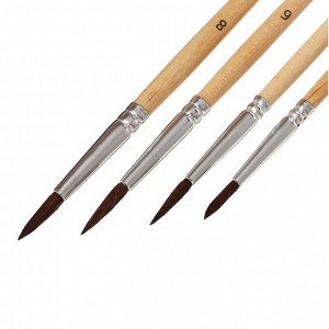 Набор кистей белка, Calligrata, круглые, 4 штук (№2,4,6,8) с деревянными ручками, в блистере