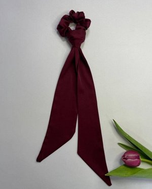 Резинка для волос с галстуком шёлковая бордо