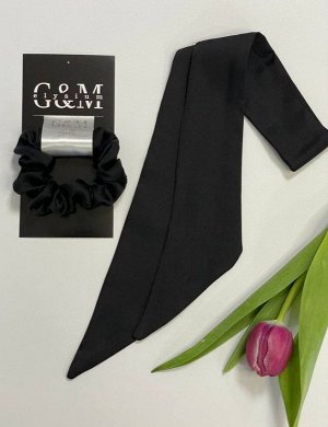 Резинка для волос с галстуком черная шёлковая