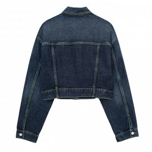 Женская джинсовая куртка-рубашка с фигурными карманами, темно-синий