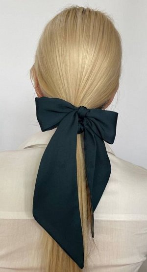 Резинка для волос с галстуком шёлковая изумруд
