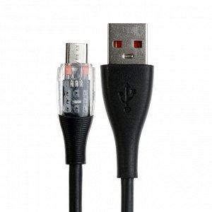Кабель, 2 А, MicroUSB  - USB, прозрачный, TPE оплётка, 1 м, чёрный   9940190