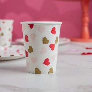 Набор стаканов бумажных, с фольгированным слоем, с сердечками, 2 цвета, красный, розовый, 230 гр.