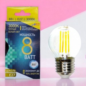 ЛАМПА СВЕТОДИОДНАЯ LED-Premium ШАР 8Вт Е27 3000К прозрачная