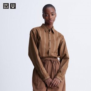 UNIQLO - свободная длинная рубашка в полоску - 35 BROWN