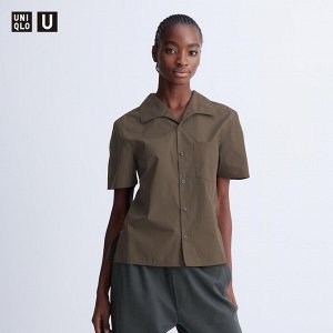 UNIQLO - рубашка с короткими рукавами и широким воротником - 38 DARK BROWN