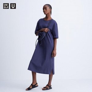 UNIQLO - платье из креп-хлопка на кнопках - 67 BLUE