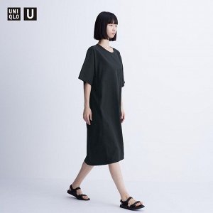 UNIQLO - платье с поясом из хлопка - 09 BLACK