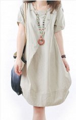 Женское миди-платье с короткими рукавами и карманами, цвет льняной
