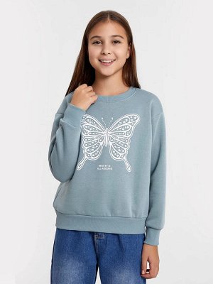 Свитшот для девочек в сером оттенке с принтом в виде бабочки и надписью