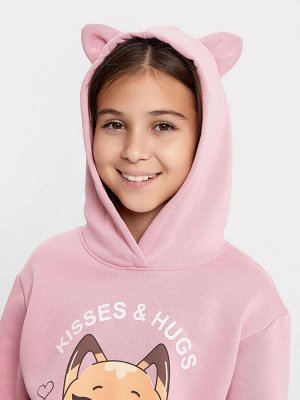Худи для девочек в пыльно-розовом оттенке с принтом в виде лисички