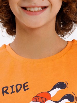 Комплект для мальчиков (джемпер, шорты) в оранжево-серых цветах с печатью
