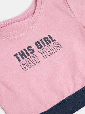 Футболка с поясом-тесьмой розового цвета для девочек
