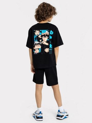 Комплект для мальчиков (футболка, шорты) черного цвета с аниме принтом