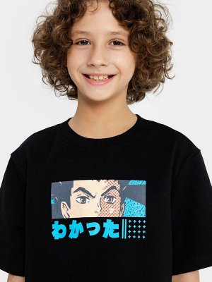 Комплект для мальчиков (футболка, шорты) черного цвета с аниме принтом