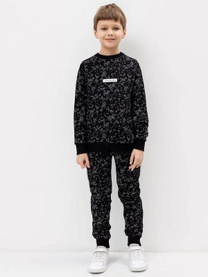 Теплый комплект для мальчиков (свитшот и брюки) в расцветке серые брызги на черном