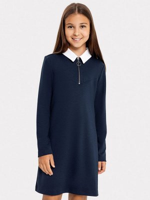 Полуприлегающее платье темно-синего цвета с белым воротничком для девочек