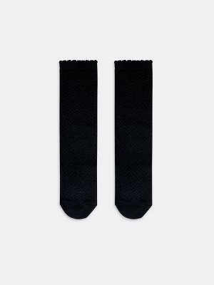 Детские высокие черные носки с пикотом на борту (1 упаковка по 5 пар)