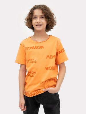 Футболка для мальчиков оранжевая с принтом текст