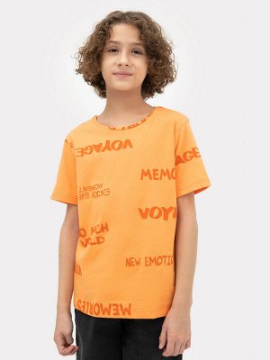Футболка для мальчиков оранжевая с принтом текст