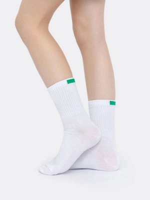 Детские высокие носки белого цвета с зеленым прямоугольником (1 упаковка по 5 пар)