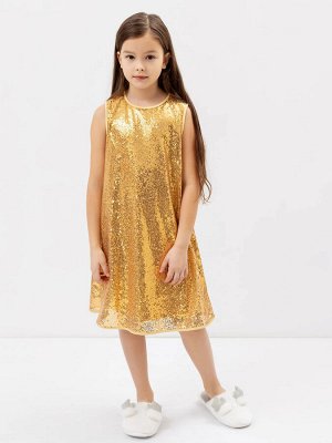 Нарядное платье без рукавов в золотистые пайетки для девочек