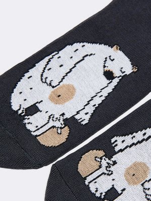 Детские носки с махровой стопой в графитовом цвете с медведем и ежом (1 упаковка по 5 пар)