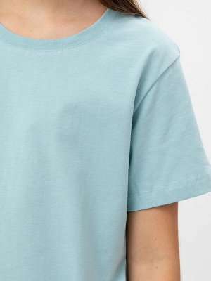 Однотонная хлопковая футболка голубого цвета для девочек