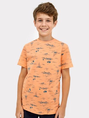 Хлопковая свободная футболка оранжевого цвета с изображением пальм