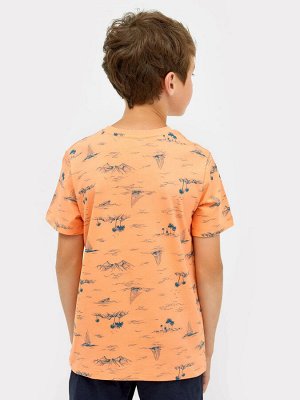 Хлопковая свободная футболка оранжевого цвета с изображением пальм