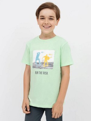 Хлопковая футболка салатового цвета с крупным принтом для мальчиков