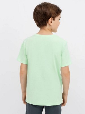 Хлопковая футболка салатового цвета с крупным принтом для мальчиков