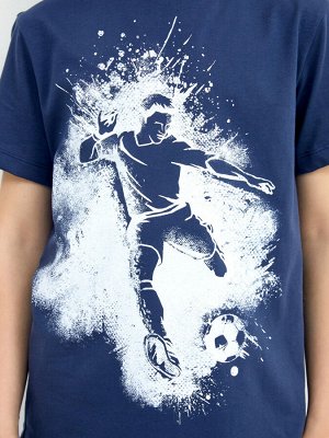 Хлопковая футболка в синем цвете с крупным принтом для мальчиков