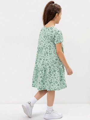 Платье для девочек зеленое с цветочным принтом