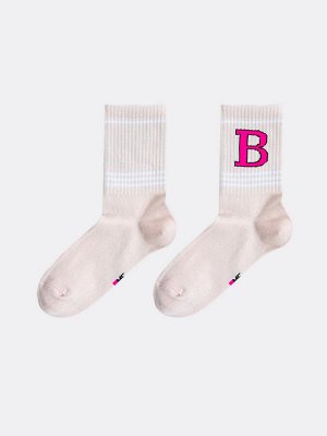 Высокие детские носки зефирного цвета с буквой В (1 упаковка по 5 пар)