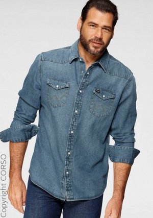 рубашка бренд WRANGLER джинсовая рубашка WRA (Wra Denim Shirt)Цвет изделия: б/у светло-синий Бренд: WRANGLER Ассортимент: He. Размерная категория рубашек: Обычные размеры в слегка постиранном виде,Изг