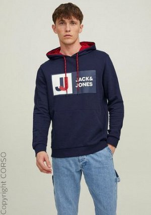 кофта бренд Jack & Jones Спортивный капюшон Logan (Logan Sweat  Hood)Цвет изделия: темно-синий Бренд: Jack & Jones Ассортимент: He. Размерная категория трикотажа/толстовки: толстовка обычного размера 