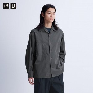 UNIQLO - рубашка с открытым воротником - 08 DARK GRAY