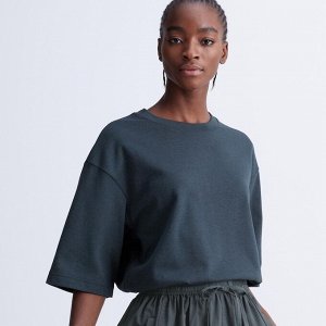 UNIQLO - хлопковая футболка оверсайз AIRism с окантовкой - 67 BLUE