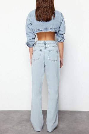 Trendyomilla Синие джинсы с широкими штанинами и завышенной талией