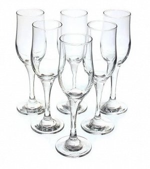 Набор бокалов для шампанского, 6 шт, 200 мл, стекло, ТУЛИП