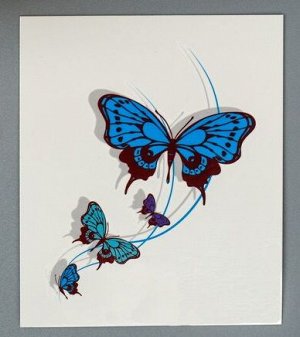 Татуировка на тело "Голубые бабочки", 9.5x5,5