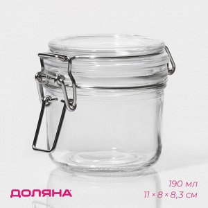 Банка для сыпучих продуктов Доляна «Галерея», 190 мл, 11*8.5*6.5 см, с бугельным замком, стекло, прозрачная