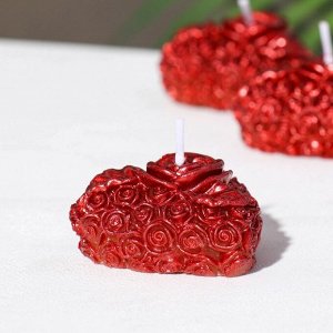 Набор свечей "Сердце с розой", 3 шт, 5х2,5см, красный