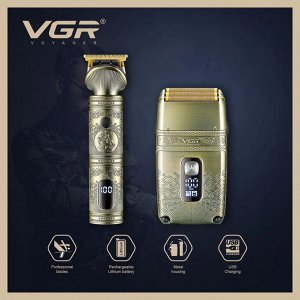 Профессиональный Набор для стрики волос, бороды и усов с шейвером VGR-649 аккумуляторный, LED дисплей