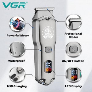 Набор Профессиональная Машинка для стрижки волос, бороды, усов + Триммер VGR-675 аккумуляторная LED дисплей