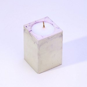 Свеча "Квадрат" в подсвечнике из гипса,5х6см,мрамор с фиолетовыми полосками