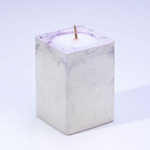 Свеча "Квадрат" в подсвечнике из гипса,5х6см,мрамор с фиолетовыми полосками