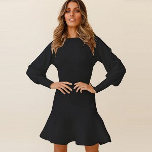 Женское короткое платье с длинным рукавом, цвет черный