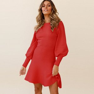 Женское короткое платье с длинным рукавом, цвет красный